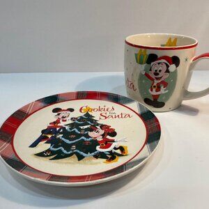 Mickey & Minnie Mouse Mug and Plate Christmas Cookies & Milk for Santa
